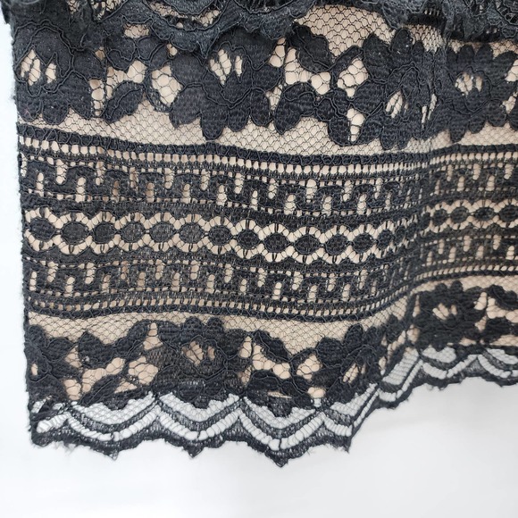 3/$25 R&M Richards Lace Cocktail Dress 6 Sheath Tiered Layered Square Neck Black - Picture 9 of 10